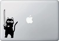 Cat - Ninja Cat - Sword Standing - D1 - Laptop Window Computer Vinyl Decal - Copyright 2015 - Yadda-Yadda Design Co. (3.25"w x 6.25"h) (BLACK)