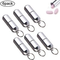 Mini Keychain Pill Bottle, Golden^Li 6pcs/Set Silver Waterproof Medicine Capsule Holder Container, Aluminum Box Case with Keyring for Pill Candy Cash Easy Carrying