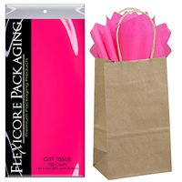 Flexicore Packaging® 50ct Natural Brown Kraft Paper Gift Bags + 100ct Gift Tissue Paper (Hot Pink)