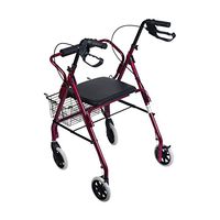 DMI Freedom Lightweight Folding Aluminum Rollator Walker with Adjustable Handle Height, Cushioned Flip Up Seat and Convenient Storage Basket, Burgundy