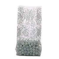 25ct. Small Elegant Silver"Laced Roses" 7x2x3" Cello Cellophane Treat Food Snack Bags ngKE -533