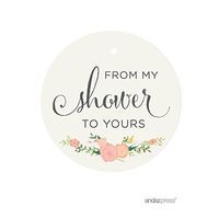 Andaz Press Baby and Bridal Wedding Shower Round Circle Party Favor Gift Tags, from My Shower to Yours, Floral Roses, 24-Pack