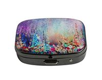 Youroom Abstract Floral Watercolor Painting Custom Stainless Steel Gun Silver Square Glass Pill Case Medicine Vitamin Manager Decorative Box