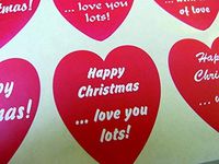Minilabel Merry, Happy Christmas Heart Greeting Stickers, Red Self-Stick Labels For Cards, Envelopes, Craft, Decoration