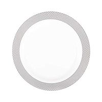 BalsaCircle 30 pcs 10-Inch White with Silver Checkered Trim Plastic Round Plates - Disposable Wedding Party Catering Tableware