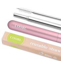 Collapsible Reusable Drinking Metal Straws-9.25''Stainless Steel Straws with Portable Metal Case and Telescopic Cleaning Brush (pink)