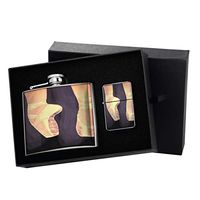 Ballerina Painting - New Vibe Silver Flip-Top Windproof Refillable Pocket Lighter & Silver Pocket Hip Flask Gift Set
