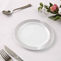 Efavormart 50 Pieces 8" White Disposable Round Salad Dessert Plate With Silver Checkered Rim for Wedding Banquet Party Decor