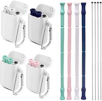 4PackCollapsible Reusable Straws, Food-Grade Foldable Silicone Drinking Straw with Portable Case and Cleaning Brush, for Cold Beverage, Coffee and Smoothie.