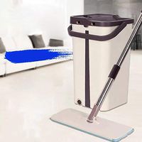 ALOVEMO Squeegee Mop and Bucket with 3PCS Mop Pads Easy Self Cleaning Flat Mop and Buckets Set Handwash Free Wet and Dry Use on Floor (with 3X rag)