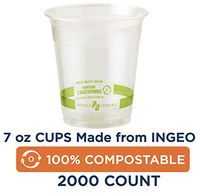 100% Compostable Cups by World Centric, Made from Ingeo PLA, for Cold Drinks, Clear, 7 oz (Pack of 2000)
