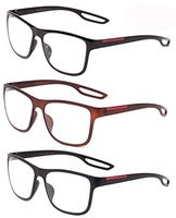 Newbee Fashion-"Playlist" Thin Slim Light Weight Round Design Modern Look Fashion Clear Lens Glasses with Red Stripe for Men & Women in 3 Packs