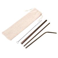 Oyov2L 5Pcs Reusable Straight Curved Stainless Steel Straw Set Creative Environmental Protection Set Titanium-Plated Bright Straw with Cleaning Brush Rose Golden