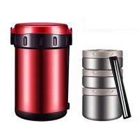 Home big wrist Bento Box 304 Stainless Steel Super Insulated Lunch Box Three-Layer Vacuum Super Long Adult Multi-Layer Lunch Box Storage 1.8L Red Container Decorative hotel retro soup bowl