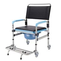 Folding Commode Bath Chair Wheelchair for Toilet with Wheels & Pedal, 4 in 1 Multifunctional Portable Aluminum Bidet Shower Chair for Elder Disabled People Pregnant Women