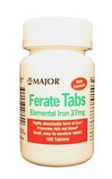 Major FERATE Elemental Iron 27MG TAB Ferrous GLUCONATE-27 MG Green 100 Tablets UPC 309046403609 by Major Pharmaceuticals