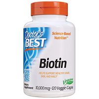 Doctor's Best Biotin 10,000 mcg, Supports Hair, Skin, Nails, Boost Energy, Nervous System, Non-GMO, Vegan, Gluten Free, 120 VC