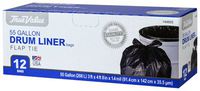 True Value 1221766 Drum Liner Trash Bags, Wing Tie, Black, 55-Gal, 12-Ct. - Quantity 6