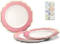 " OCCASIONS" 40 Plates Pack, Heavyweight Disposable Wedding Party Plastic Plates (8'' Appetizer/Dessert Plate, Imperial in White/Light Pink & Gold)