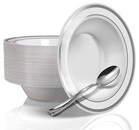 Stock Your Home 12 Oz Fancy Disposable Dinner Bowls for Holidays, Parties, Weddings, Catering, 50 Bowls and 50 Spoons (Silver)
