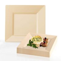 Elegant Disposable Plastic Dinner Plates 120 Pcs - Heavy Duty Fancy Square Ivory Dinner Plates - 9.5" Reusable Plastic Party Plates For Wedding, Easter, Thanksgiving, Birthday & All Occasions