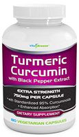 Turmeric Curcumin Complex with Black Pepper Extract - 750mg per Capsule, 180 Veg. Caps - Contains Piperine (for Superior Absorption and Tumeric Bio-Availability) and 95% Standardized Curcuminoids