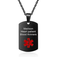 Medical Alert ID Necklace for Men Women Stainless Steel Dog Tag Emergency Med Alert Necklace for Men & Women Free Engraving (Black)