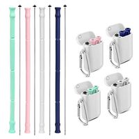 Vantic Collapsible Reusable Silicone Straws - 4Packs Portable Folding Drinking Straw BPA Free with Travel Case & Cleaning Brush for 16 or 20 or 30 oz Tumblers - Blue/Teal/Pink/Gray