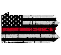 Pennsylvania tattered thin red line 3.8x6.8 inches flag honoring our men & women of law enforcement and Fire Fighters USA america Flag symbol sticker decal die cut vinyl - Made and Shipped in USA