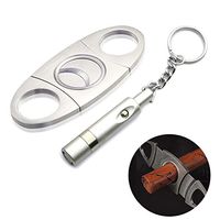 Stainless Steel Double Blade Cigar Cutter with Key Chain Silver