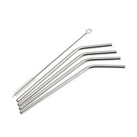 Winco SSTW-8C Stainless Steel Curved Drinking Straw, 4 Pieces with Cleaning Brush