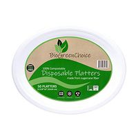 BioGreenChoice 12 5/8in. x 10 in. Compostable Fiber-Molded Bagasse/Natural Sugarcane Disposable Platter – Microwave Safe, Biodegradable & Compostable Platter (50 Count)