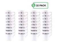 Plastic Coffee Cups | 8 Ounce Disposable Tea Cups Mugs w/Handle | Elegant Insulated Coffee Mugs With Silver Rim Excellent for Weddings, Bridal Showers, Engagement Parties, Camping & More | 32 Count