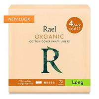 Rael Certified Organic Cotton, Unscented, Natural Daily Panty-Liners, Long, Pack of 4 (72 Count)