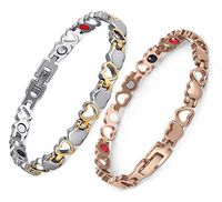 HiTreasure 2 PCS Mens Womens Gold Silver Titanium Steel 4 Elements Magnetic Therapy Health Link Couple Bracelets