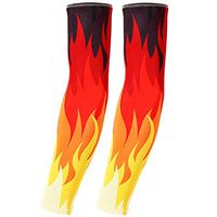 BeesClover Men Women Summer Sunscreen Ice Silk Arm Sleeve Elastic Hand Elbow Cover for Cycling Fishing red Flame