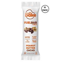 Buff Bake Fuel Bar + MCT | KETO FRIENDLY | Plant Based | Non-Dairy | Vegan |12g of Protein | 1g Sugar | 4g Net Carbs | Gluten Free (12 Count, 50g) (Peanut Butter Cacao, 12 Count)