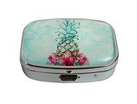 LCTCKP Custom Fashion Square Glass Silver Pill Case Decorative Metal Western Medicine Tablet Container Box (Pineapple and Flowers)