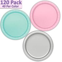 120 Paper Dessert Plates (7") - Light Pink, Mint, Silver - 40 Per Color, 3 Colors - Great Assortment for Birthday Parties, Weddings, Holidays, Baby Shower, Celebrations, and more