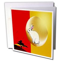 3dRose A NEW YEAR - HARE - TREE SILOUHETTE - Greeting Cards, 6 x 6 inches, set of 6 (gc_6537_1)