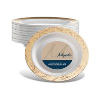 MAJESTIC PARTY PLATES/WEDDING PLATES | 7.5 Inch Plastic Plates for Appetizer Etc.| White with Gold Rim, 40 Pack | Elegant & Fancy Heavy Duty Party Supplies Plates for Holidays & Occasions