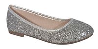 Metallic Silver Glitter School First Communion Shoe for Girl Zapatos De Ninas De Vestir Low Heel Closed Toe Flat Pretty Fashion Dress Children Junior Ballet Slipon Flat (Size 10, Silver)
