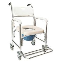 Multi-Function Wheelchair Bath Commode Chair 4 Wheels with Brakes Safe Stable Retractable Pedal Design Anti Slip Handle Foam Cushion Non-Toxic Disable Elderly Pregnancy Child Bathroom Movable Gift