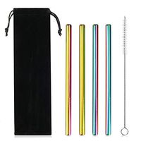 4 Pcs Stainless Steel Rainbow Straws by Payanwin,Reusable Wide Straws 4 Extra Wide Smoothie Straws for Bubble Tea/Juice/Thick Milkshakes Big Straws Smoothies Reusable with Cleaning Brushes