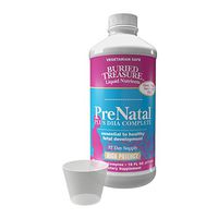 Buried Treasure Prenatal Plus DHA Complete High Potency Liquid Formula Supplement for Before, During, Post Pregnancy, Non-GMO Plant Based Natural DHA Omega3 Iron Vegetarian Safe, 16 oz w/ Dose Cup