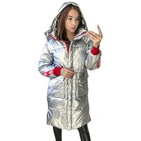 HNTDG Women Winter Mid Length Cargo Pocket Fur Hood Coat Thicker Warm Windproof Bright Surface Diamond Overcoat