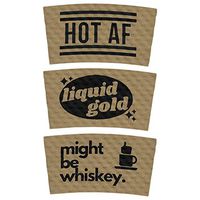 Coffee Sleeves with Design Variety Pack: Hot AF, Liquid Gold, and Might Be Whiskey - Kraft Brown with Black Print - Fits Standard Hot Cups (3 Designs, Pack of 60)