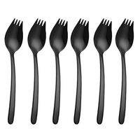 Sporks 6 Pack Stainless Steel Sporks Everyday Use, Camping Backpacking Utensils, Spaghetti Salad Dessert Heavy Duty Flatware Set (Black)