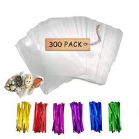 SCHOLMART Clear Flat Cello Cellophane Treat Bags with Twist Ties, Metallic Tie for Bakery, Cookies, Candies, Dessert, Lollipops (200 Pieces) (3 x 4 Inches)