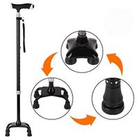 ZWH-Walking Cane Crutch Pivoting Quad Base Cane Telescopic Secure Multifunction Walking Cane with LED Flashligh Adjustable Lightweight Height Walking Stick Anti-Slip Wear-Resistant78-101CM